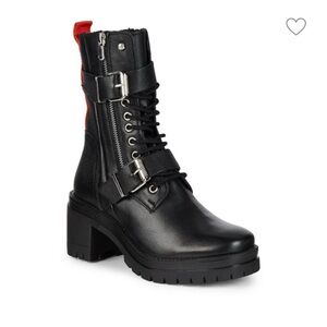 Charles David Black Leather moto boots